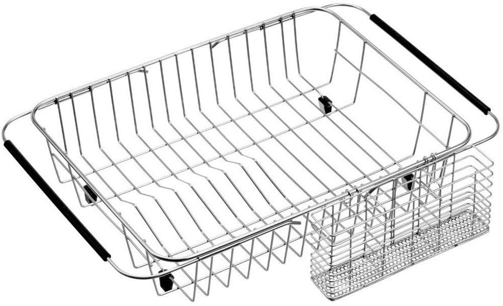 Dish Drying Rack with Stainless Steel Utensil Holder Large Dish Rack Drainer Drain Expandable Shelf Dish Rack in Sink or Over Sink or On Counter Rustproof Stainless Steel