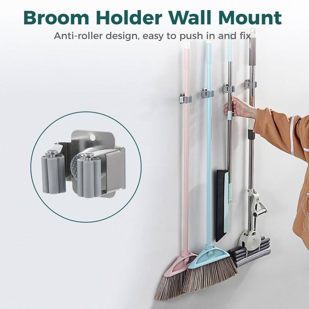 Wall Mount Mop & Broom Holder Set