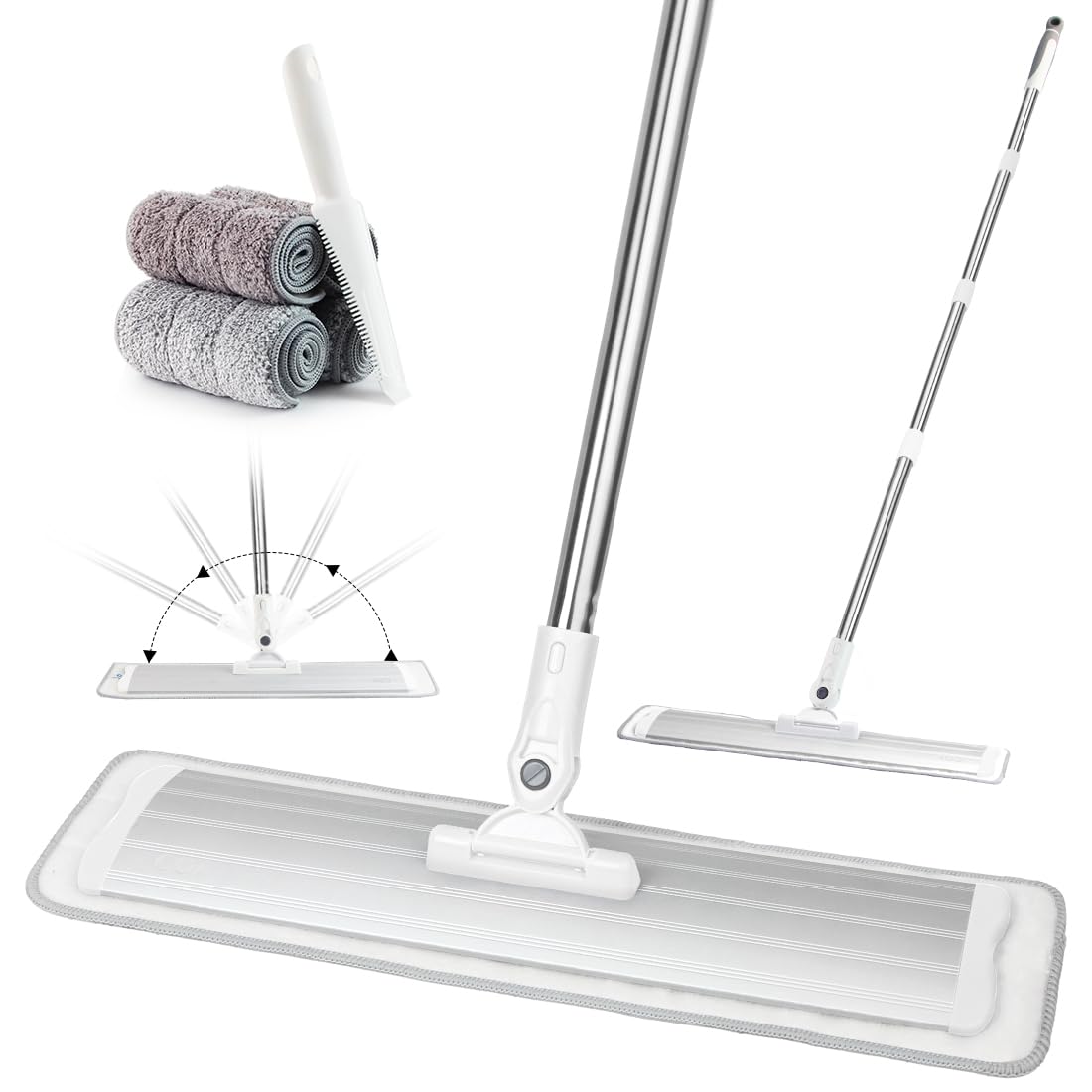 18" Commercial Flat Microfiber Floor Mop Cleaning System with 4 Washable Pads Cleaner for Home Cleaning