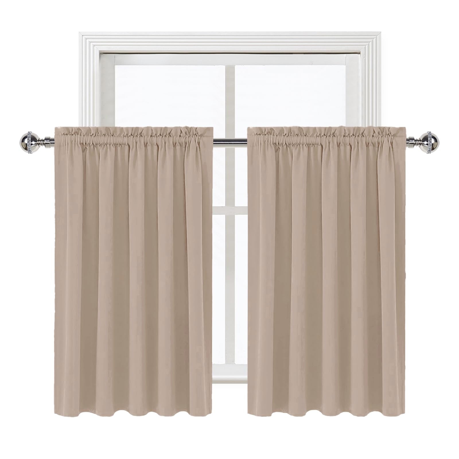 Short Blackout Curtains 60 x 36 Inch Long for Kitchen RV Bunk Camel (2 Count)