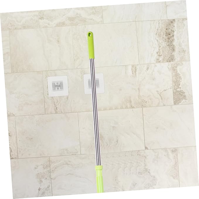 2pcs No Punching Mop Holder Wall Mount Broom Organizer for Home Hotel Adhesive Hooks for Easy Installation Strong for Kitchen Bathroom Storage