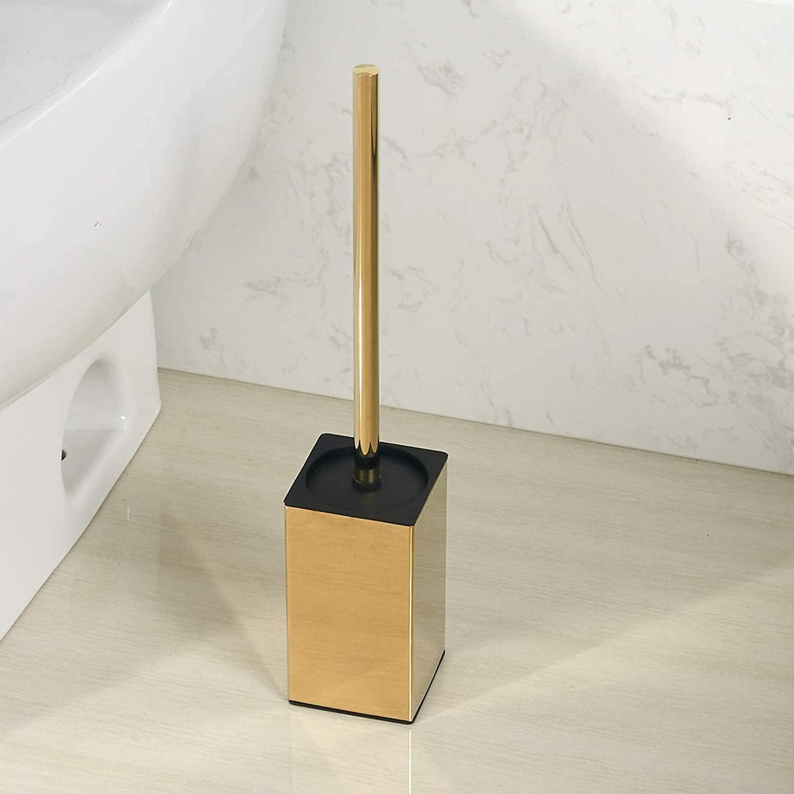 Toilet Brush Holder Stainless Steel 304 Standing Gold Square Toilet Brush Holder for Bathroom Storage and Organization