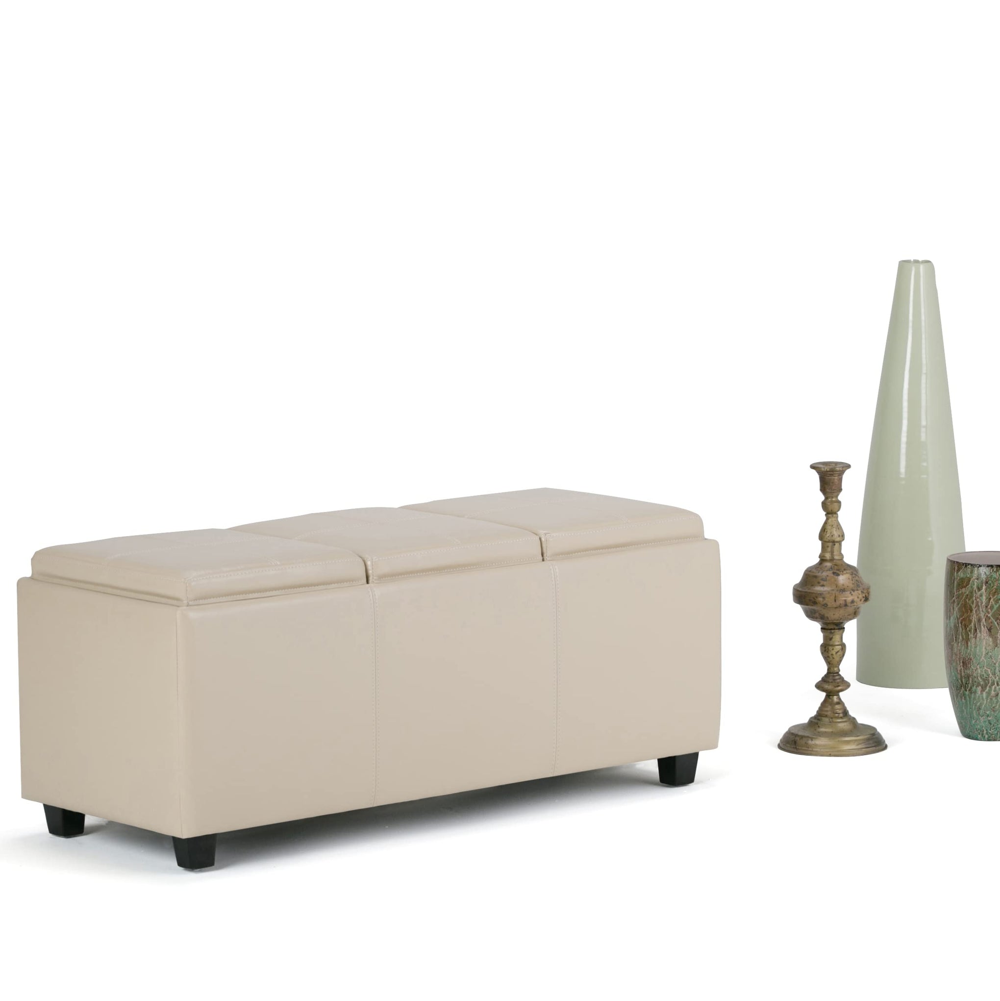Avalon 42" Wide Vegan Leather Storage Ottoman in Satin Cream