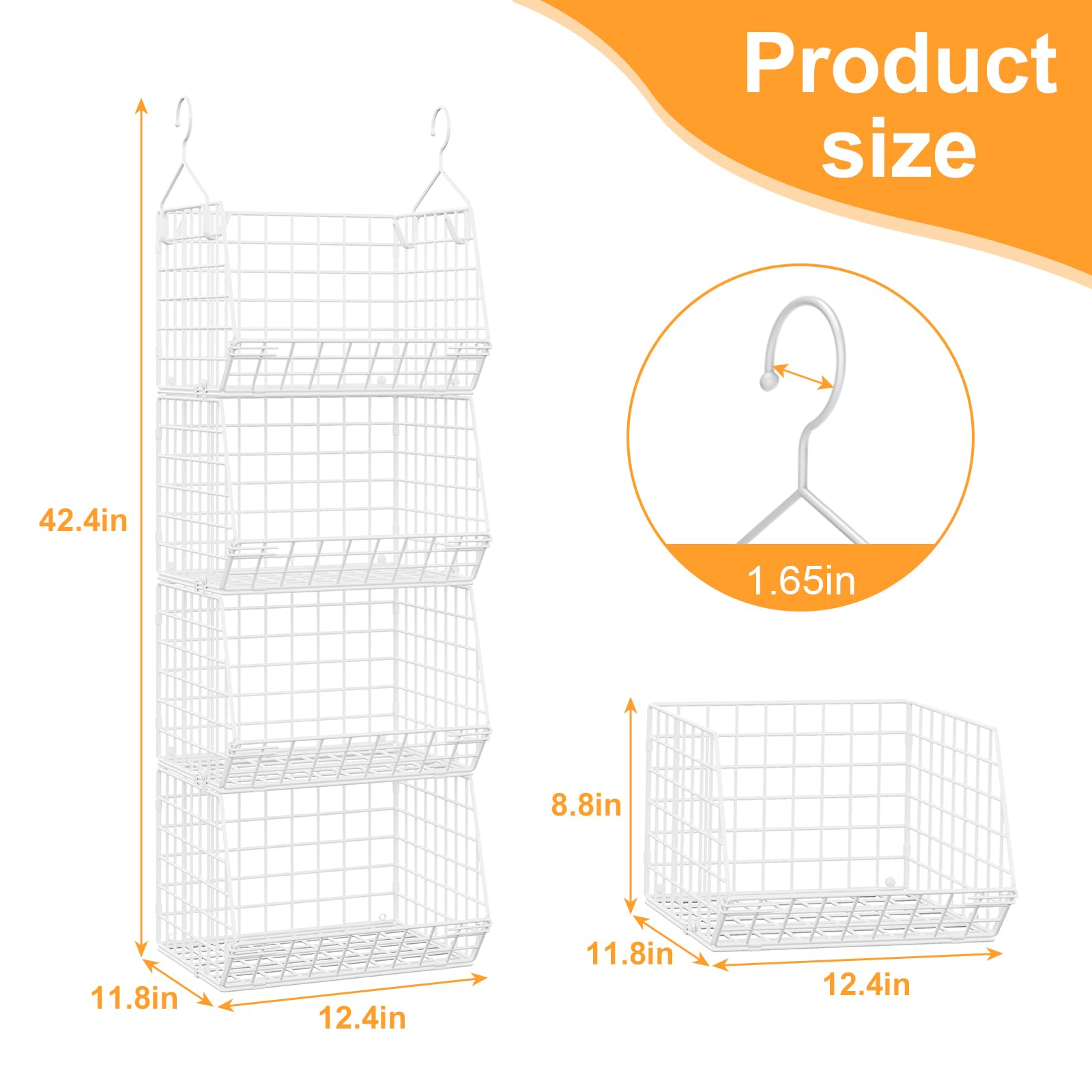 4 Tier Closet Hanging Organizer Foldable Dorm Closet Organizer White