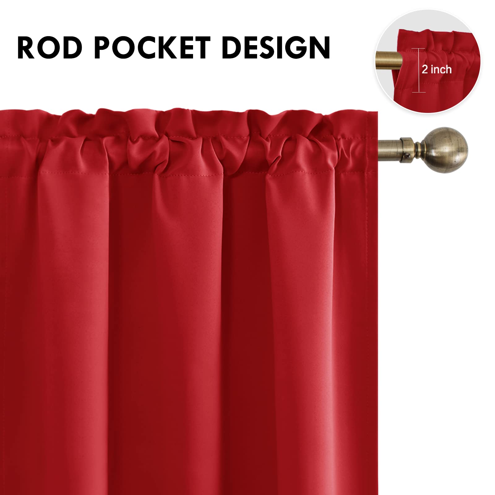 Blackout Curtains for Bedroom Living Room 42 x 45 Inch Long Red
