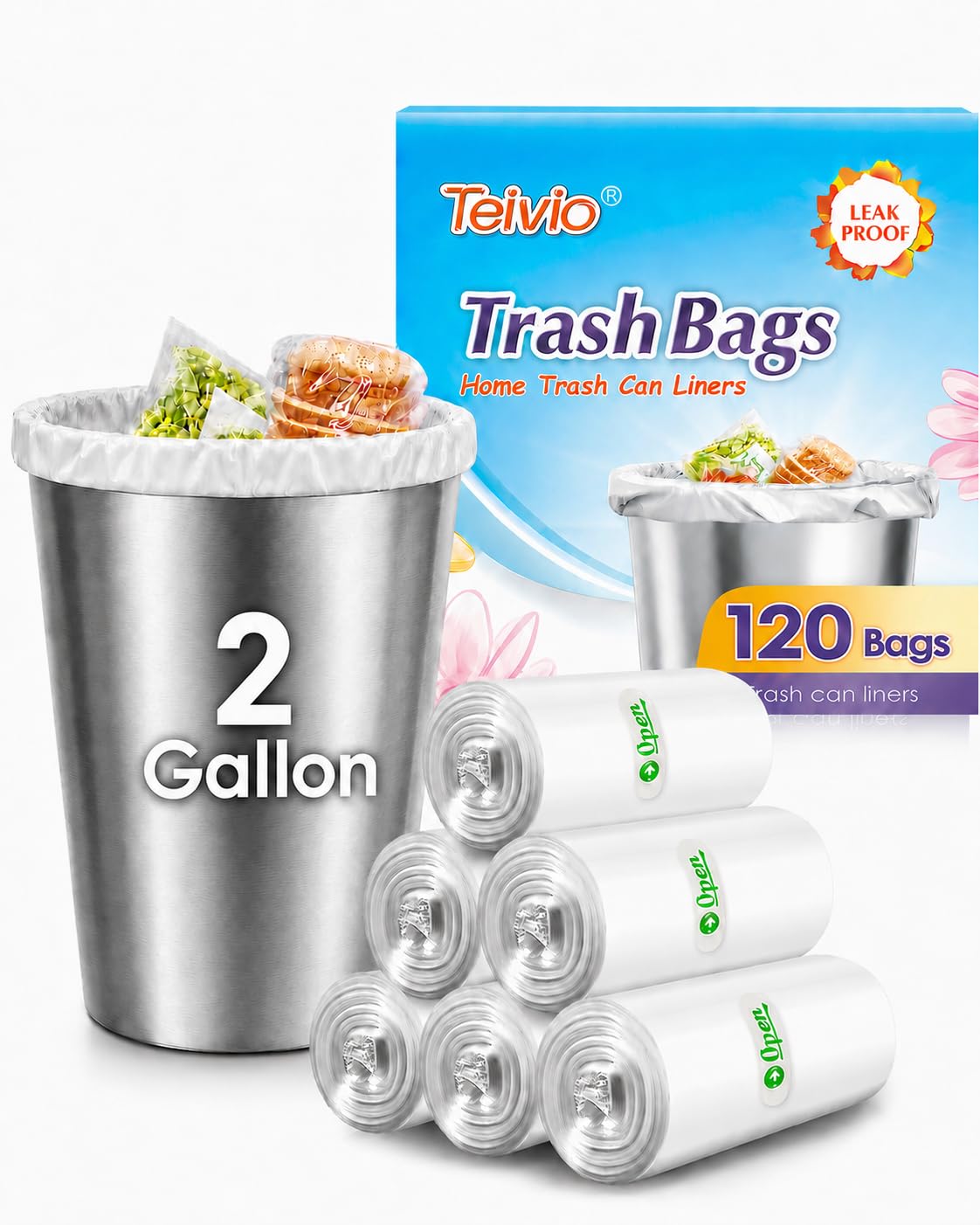 Small Clear Trash Bags 2 Gallon 120 Count Bathroom Garbage Bags