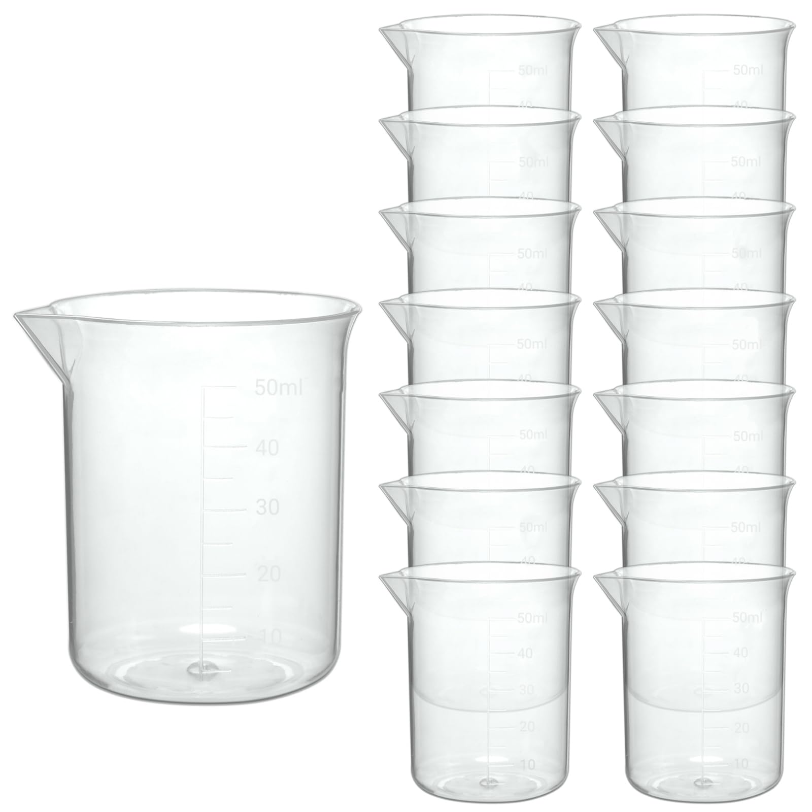50ml Plastic Laboratory Beakers with Transparent Measuring Scale (15 Count (50ml))