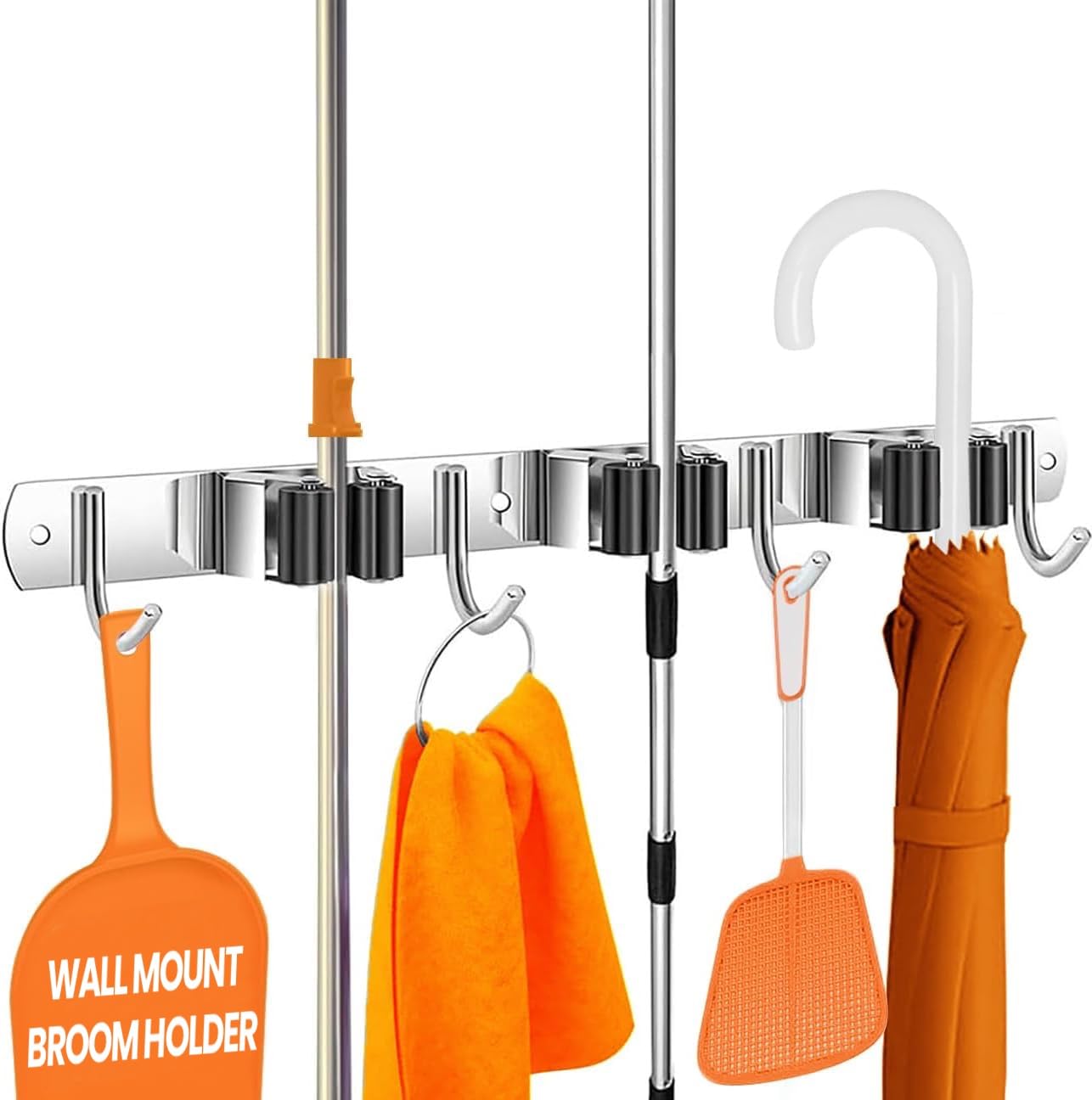 Compact Mop and Broom Holder Wall Mount