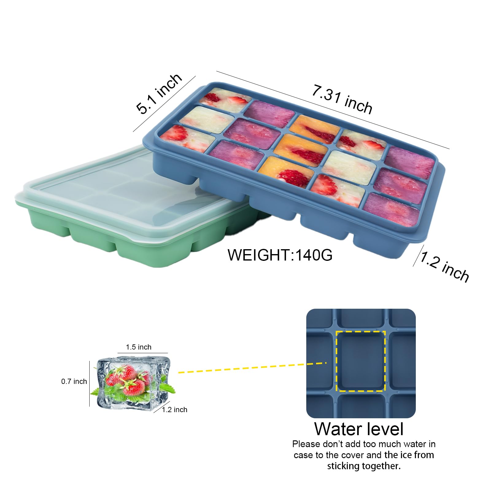 Ice Cube Trays with Silicone Lid (2 Count)