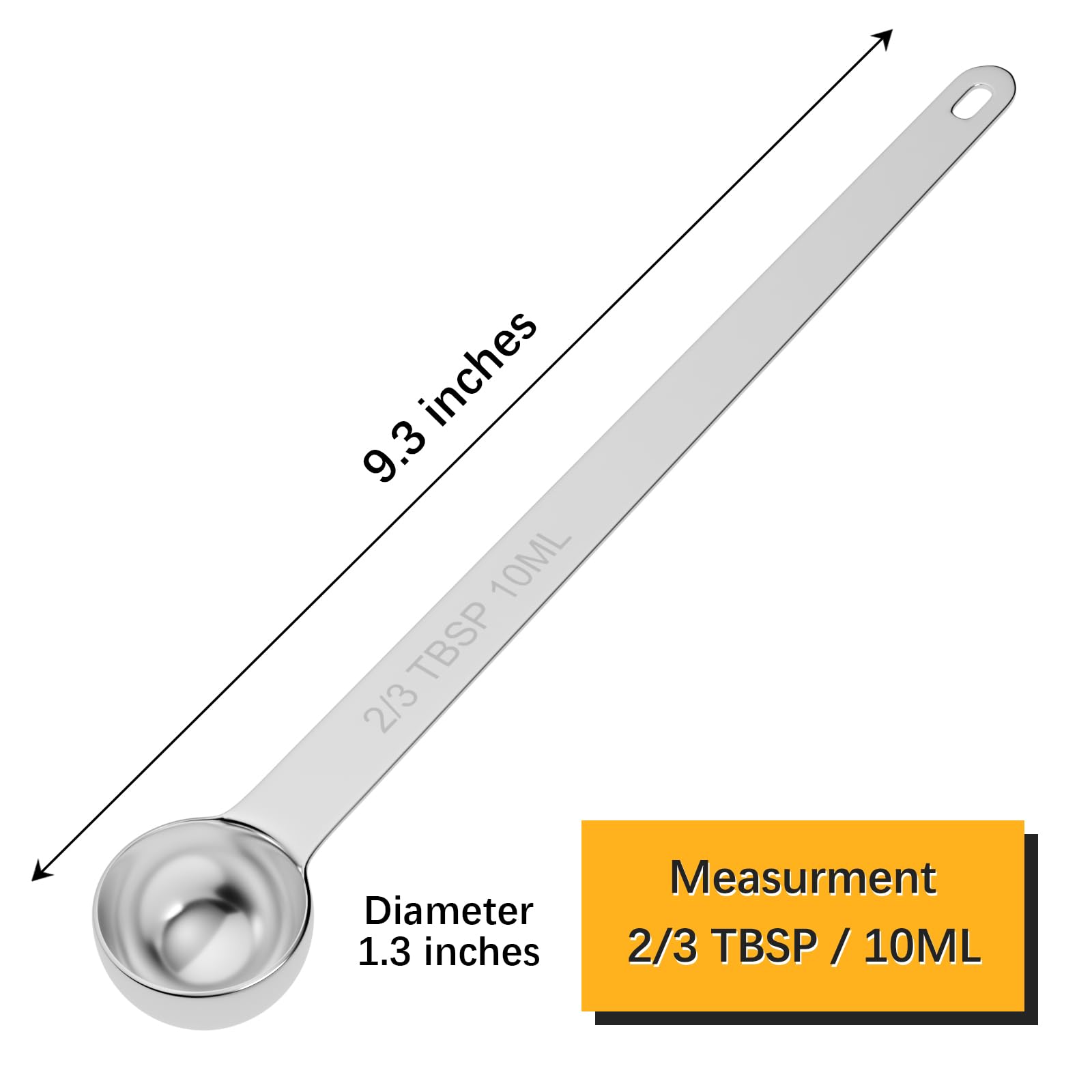 2PCS 2/3TBSP(10ml) Extra Long Handle Measuring Spoon, 18/8 Stainless Steel (2 Count)