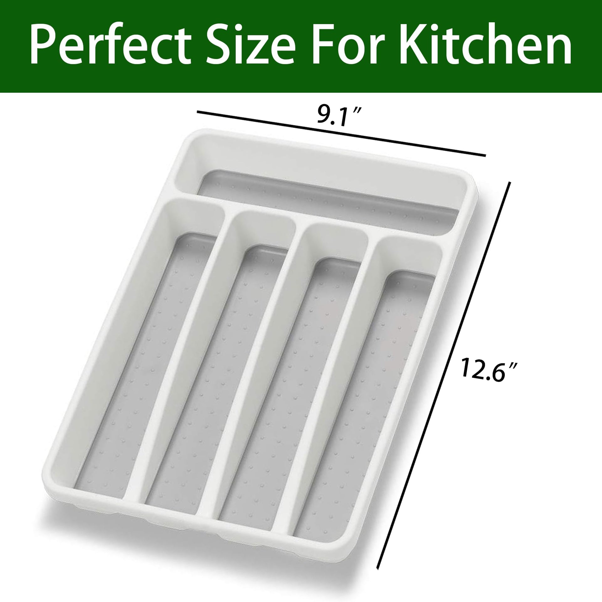 Silverware Organizer 2 Pieces Utenisl Organizer Holder Kitchen Drawer Organizer Plastic Silverware Tray for Drawer Flatware Organizer 5 Compartment White (2 Count)