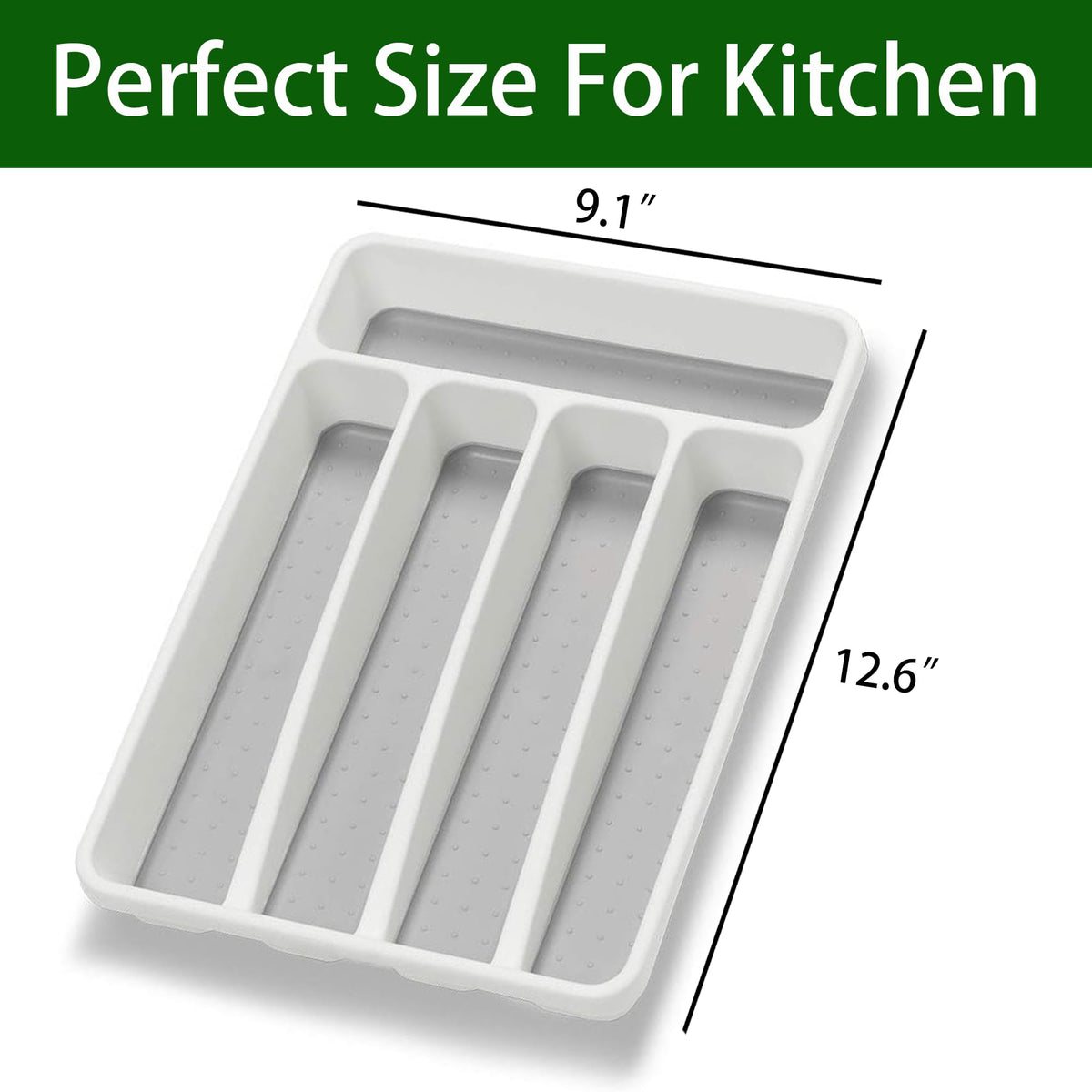 Silverware Organizer 2 Pieces Utenisl Organizer Holder Kitchen Drawer Organizer Plastic Silverware Tray for Drawer Flatware Organizer 5 Compartment White (2 Count)