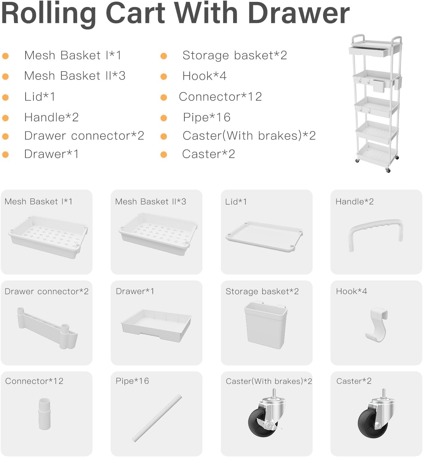 5 Tier Rolling Cart Organizer