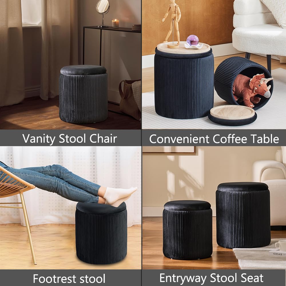 Round Ottoman with Storage Set of 2