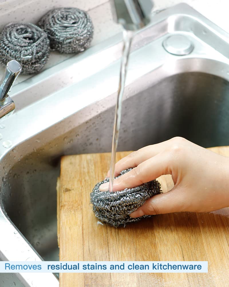 12Pcs Steel Wool Scrubber Pads for Cleaning Dishes (12 Count)