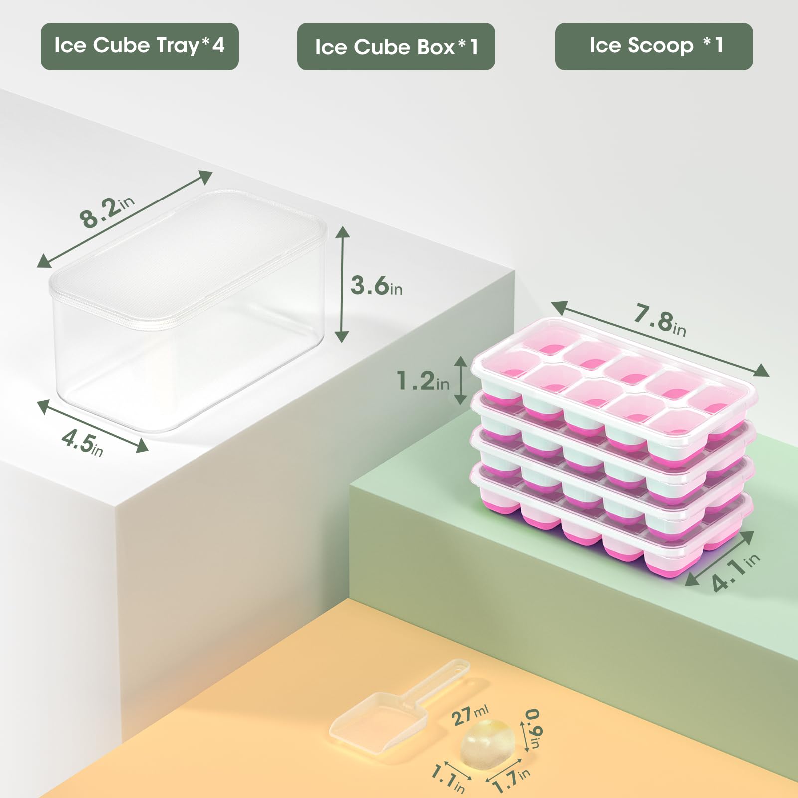 Ice Cube Tray with Lid and Bin (4 Count)