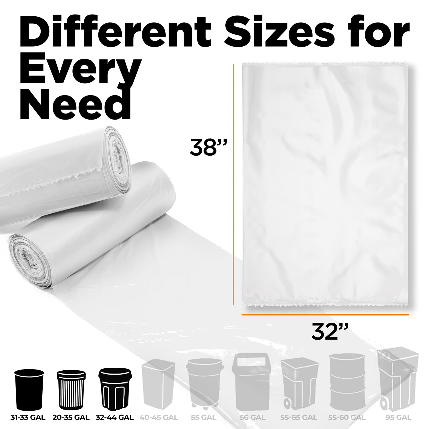 30 33 Gallon Clear Trash Bags Heavy Duty Clear Trash Bags (250 Count)