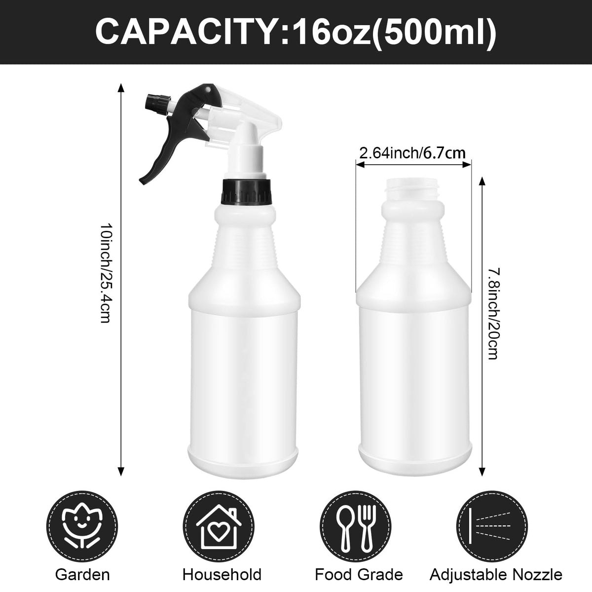 12 Pcs 16 Oz Plastic Spray Bottles