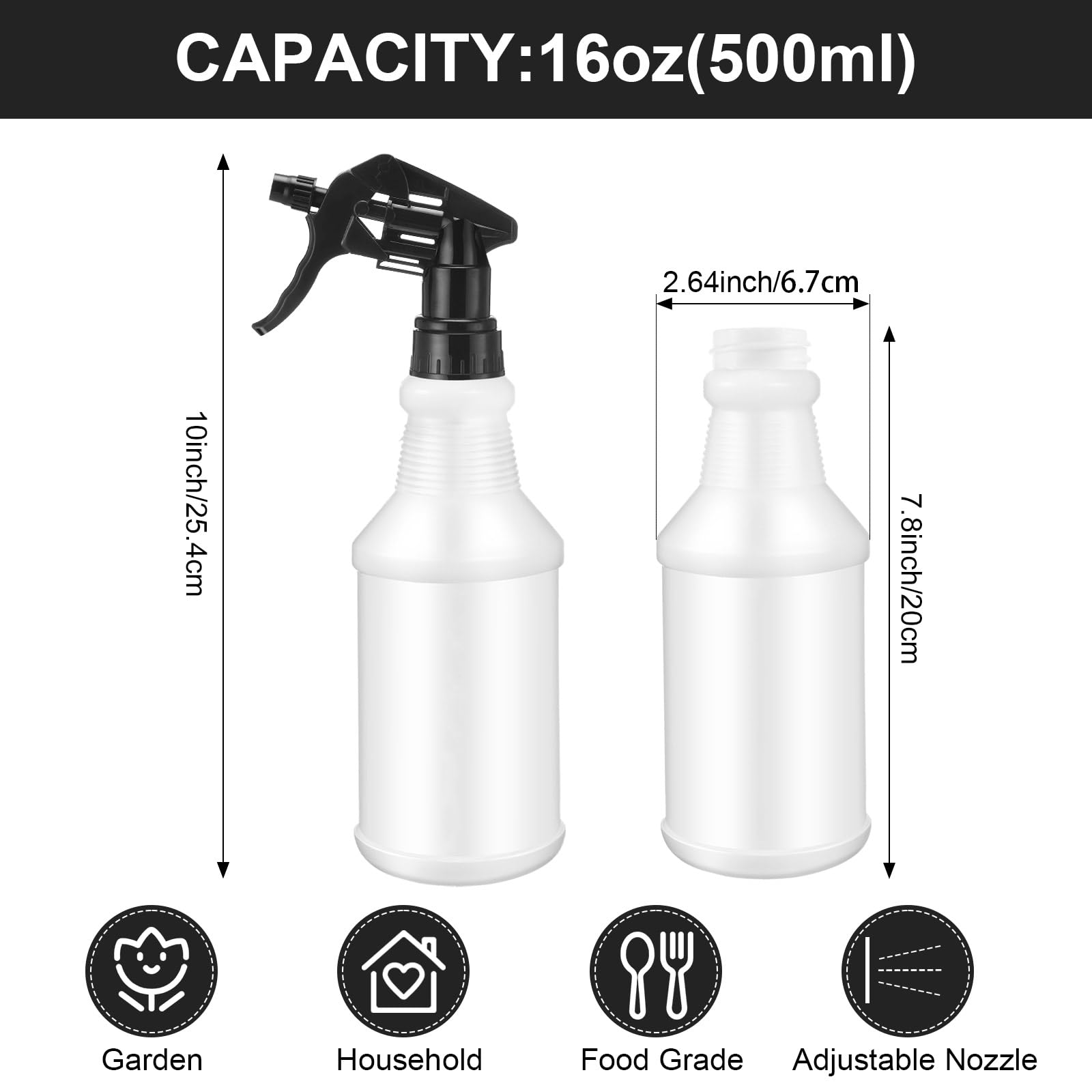 12 Pcs 16 Oz Plastic Spray Bottles (12 Count)