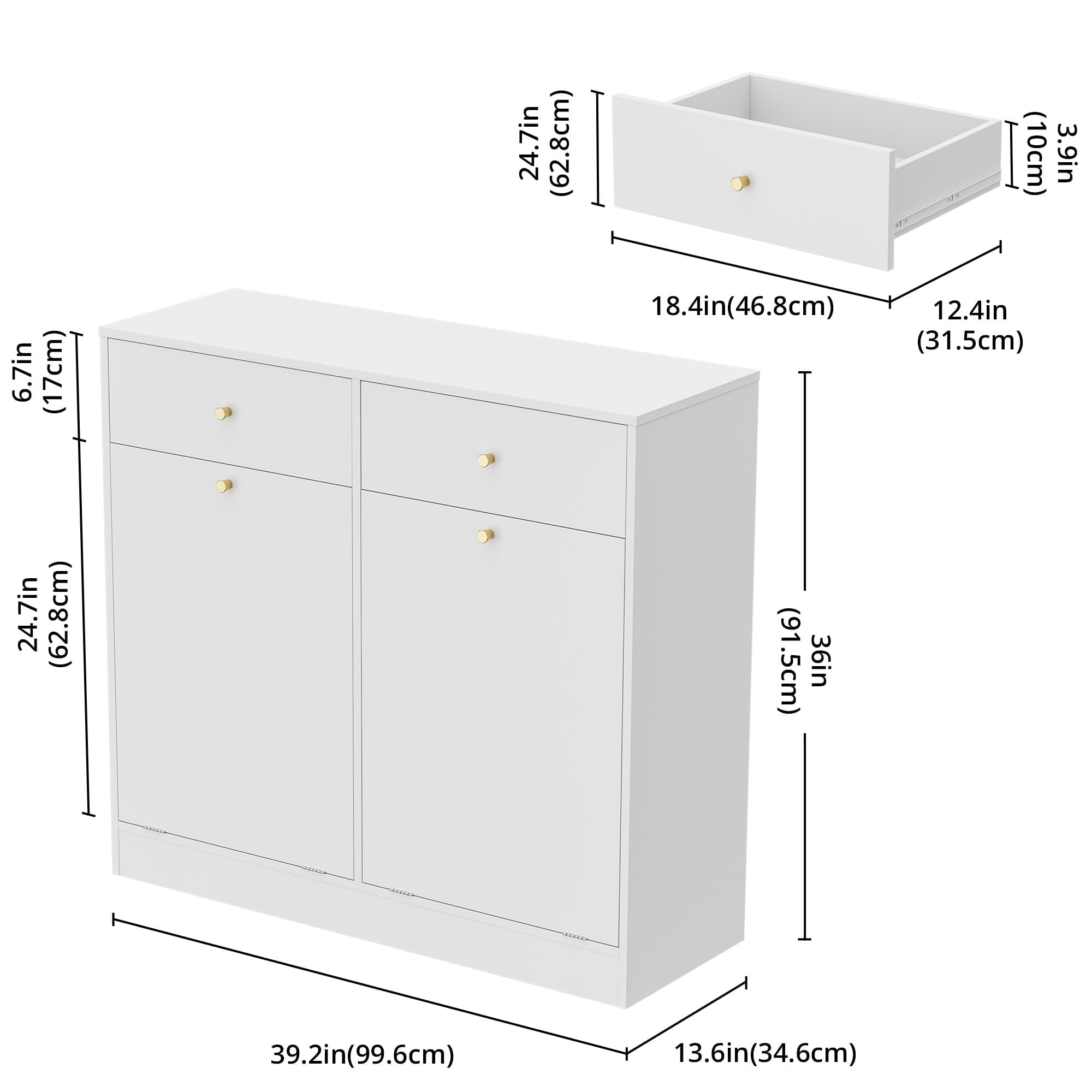 Double Tilt Out Trash Can Cabinet with 2 Drawers