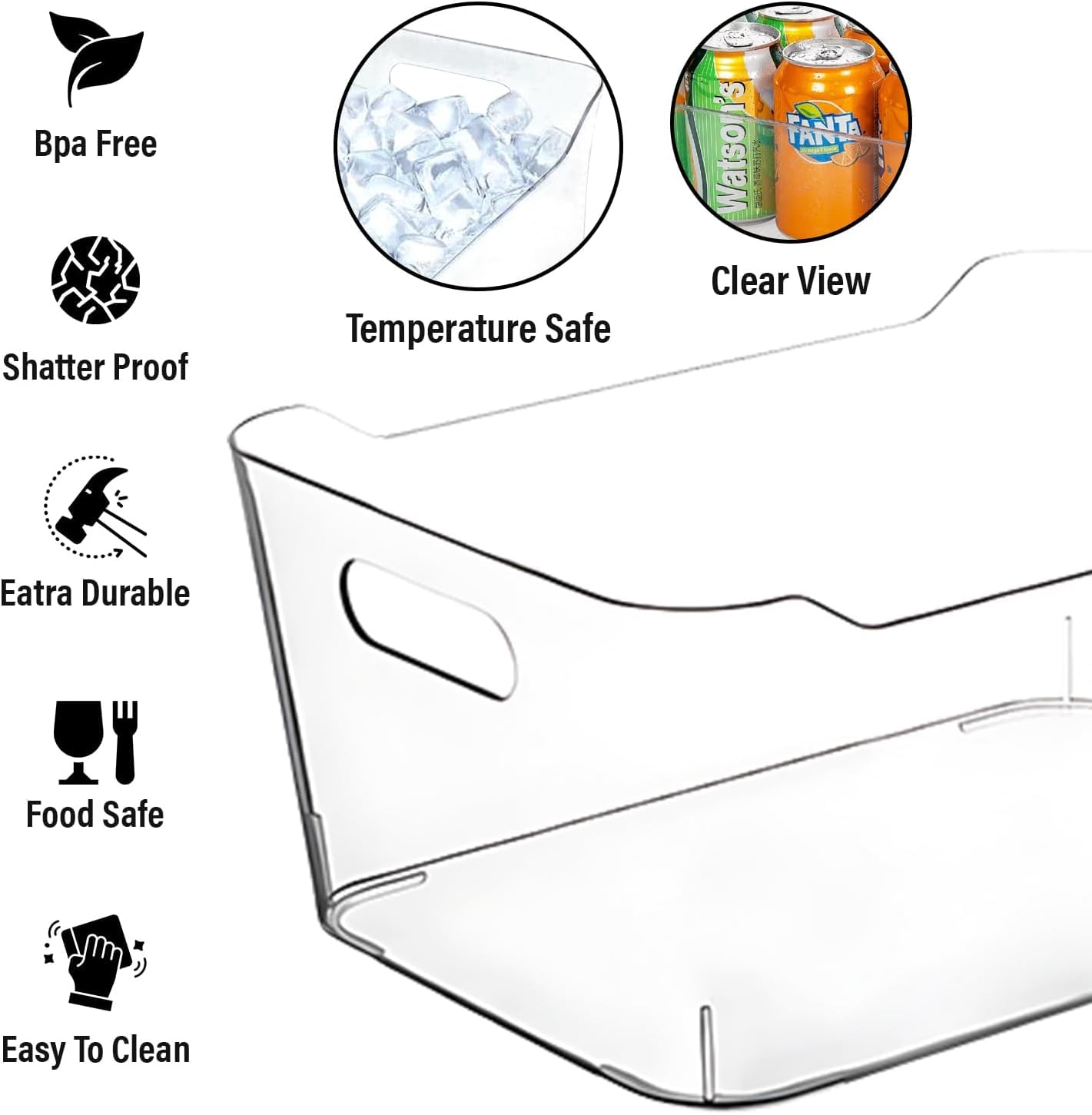 Clear Plastic Storage Bins for Kitchen Organization or Pantry Organizers and Storage (2 Count)
