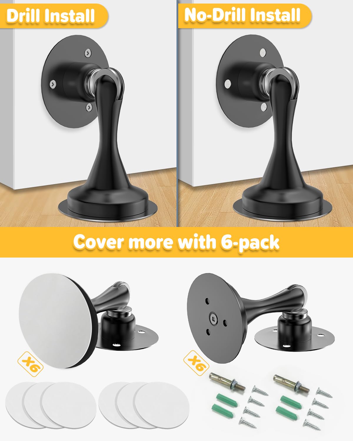 Magnetic Door Catch Door Stoppers Magnetic Door Stop Stainless Steel 6 Pack (6 Count)