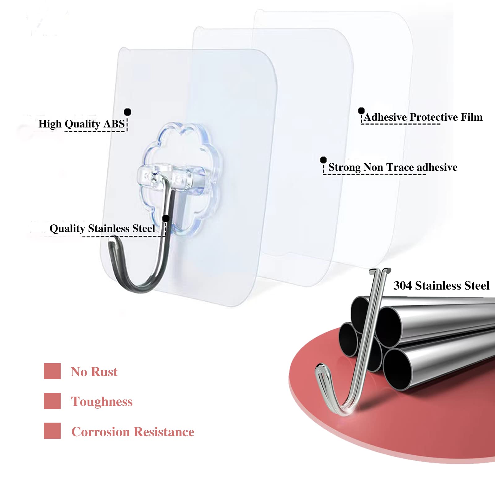 Clear Adhesive Hooks Heavy Duty Walls Hook 36 Pack for Hanging