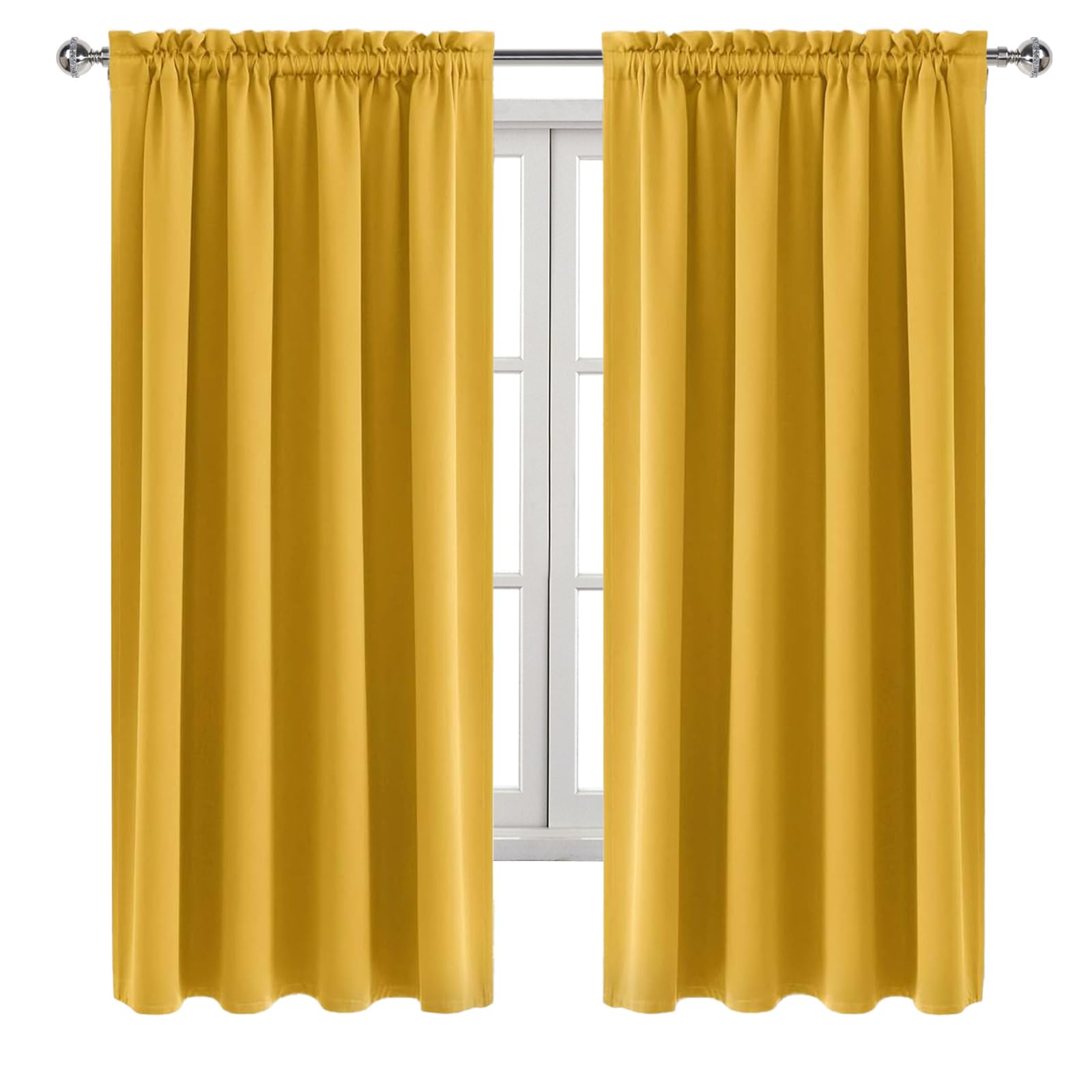 Blackout Curtains for Bedroom Living Room 52 x 63 Inch Long Yellow (2 Count)