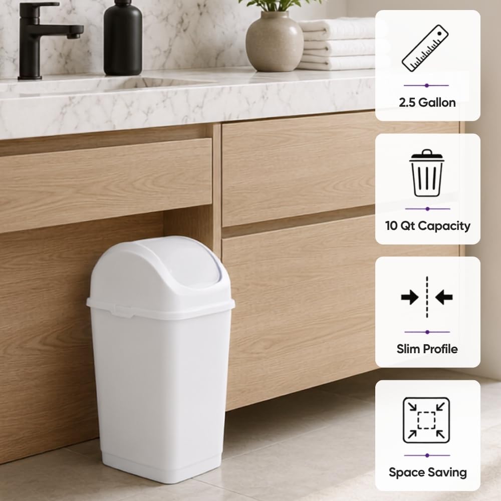 Small 2.5 Gallon Plastic Trash Can with Swing Top Lid