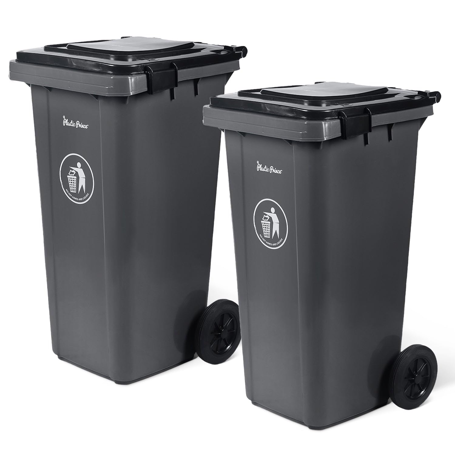 32 Gallon Trash Can with Wheels Outdoor Garbage Can with Lid and Wheels Locking Trash Can Commercial Heavy (2 Count)