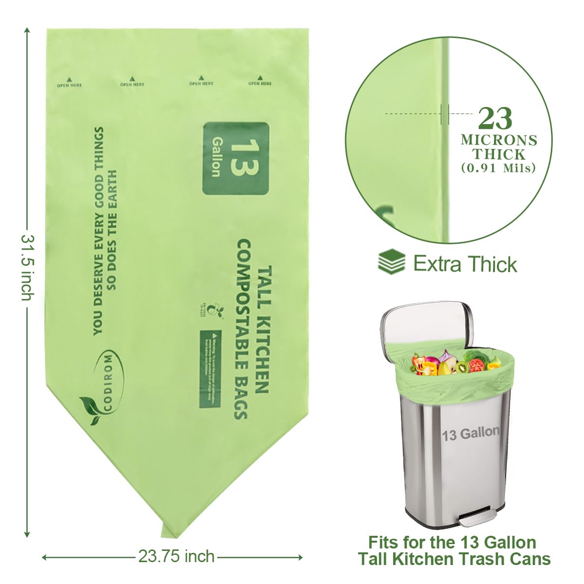 100% Compostable Trash Bags (65 Count)