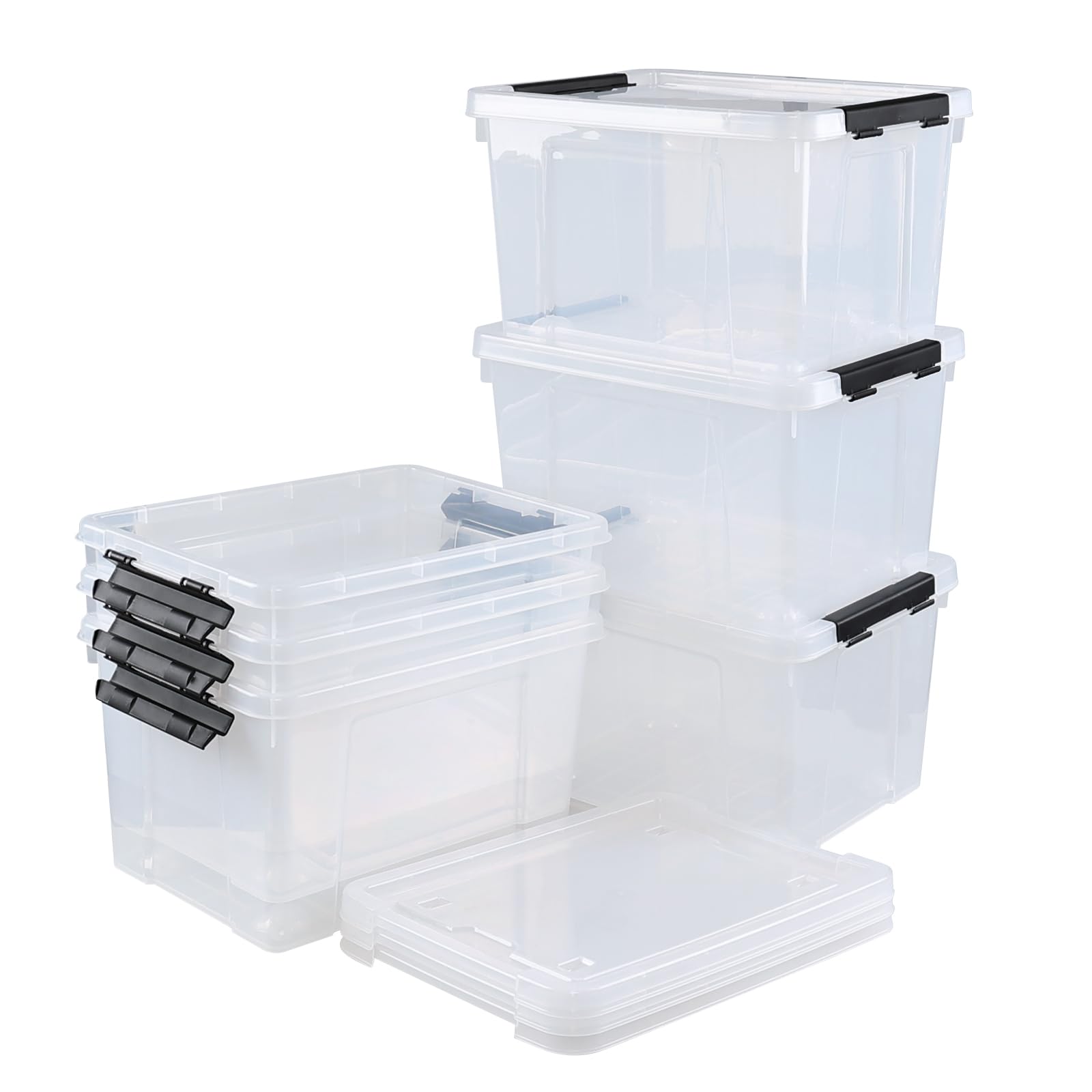 22 Qt Clear Plastic Storage Container Bin with Lid and Wheel (6 Count)