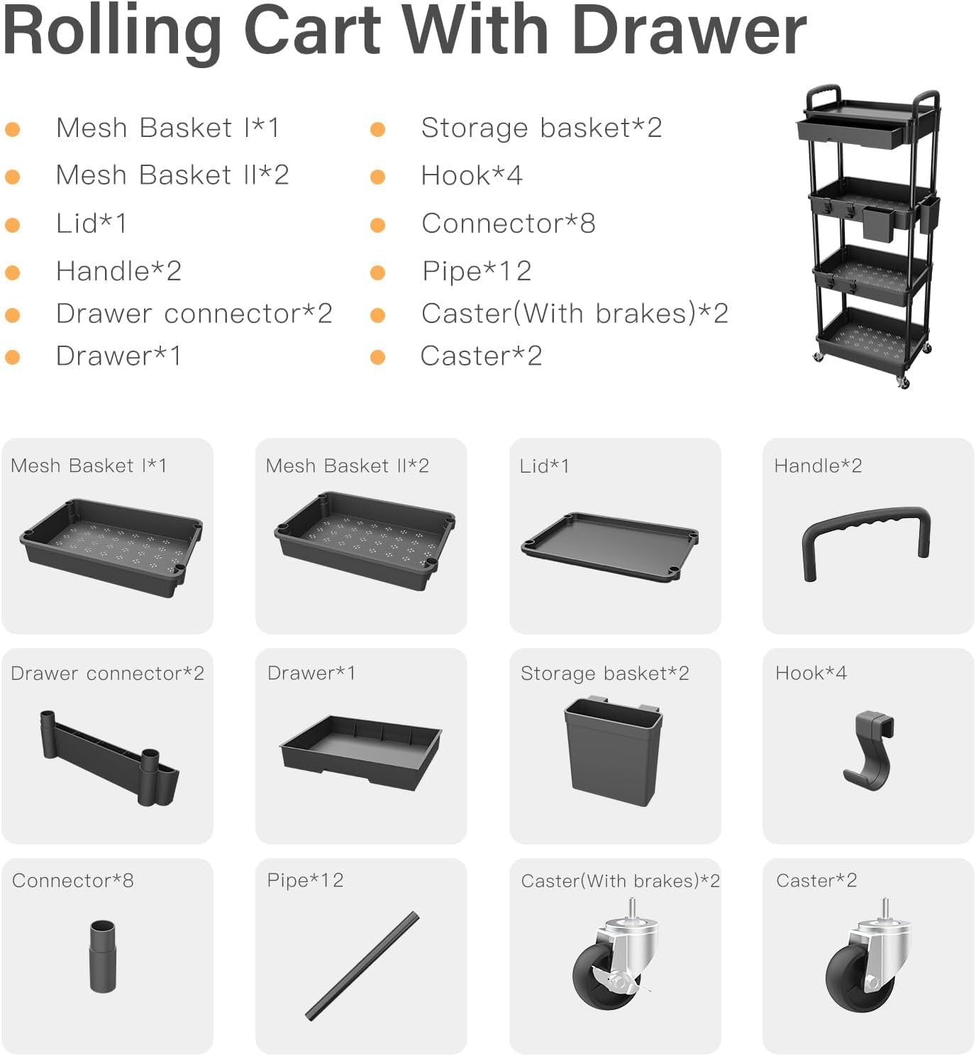 4 Tier Rolling Cart Organizer