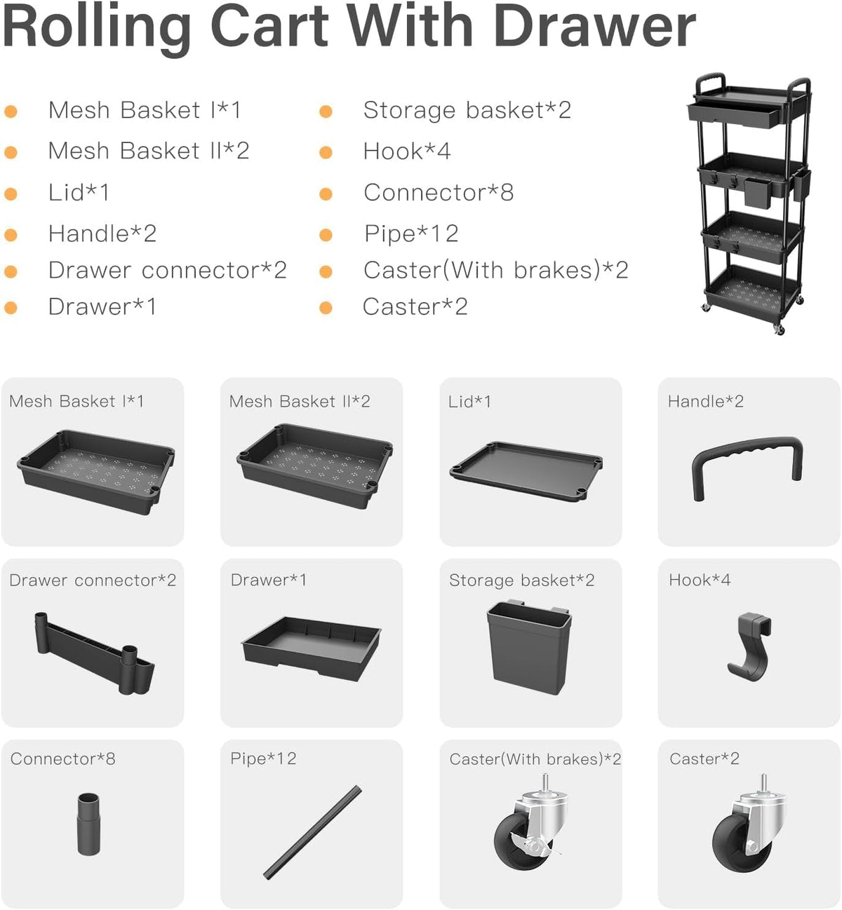 4 Tier Rolling Cart Organizer