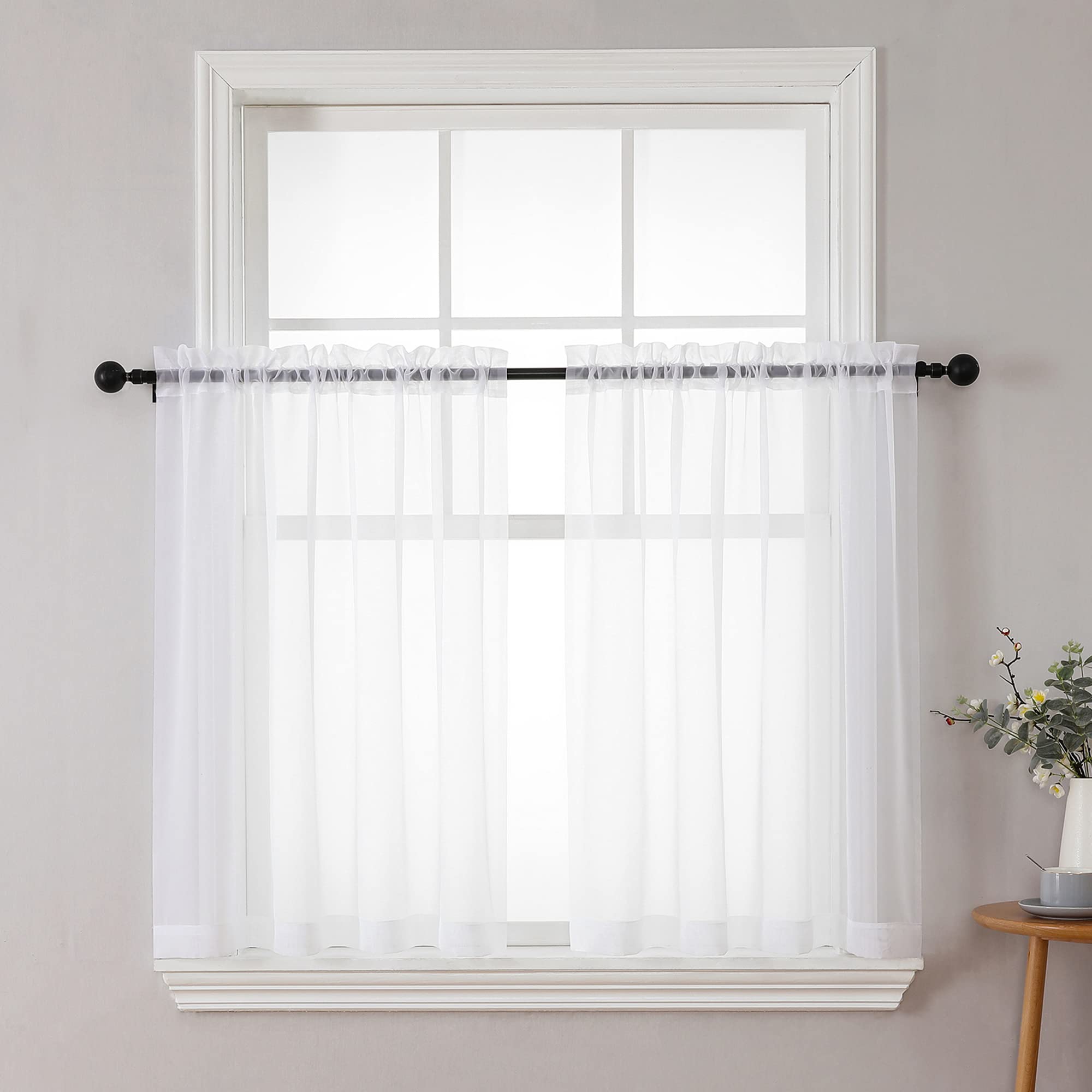 White Sheer Curtains 36 inch Length 2 Panels Set
