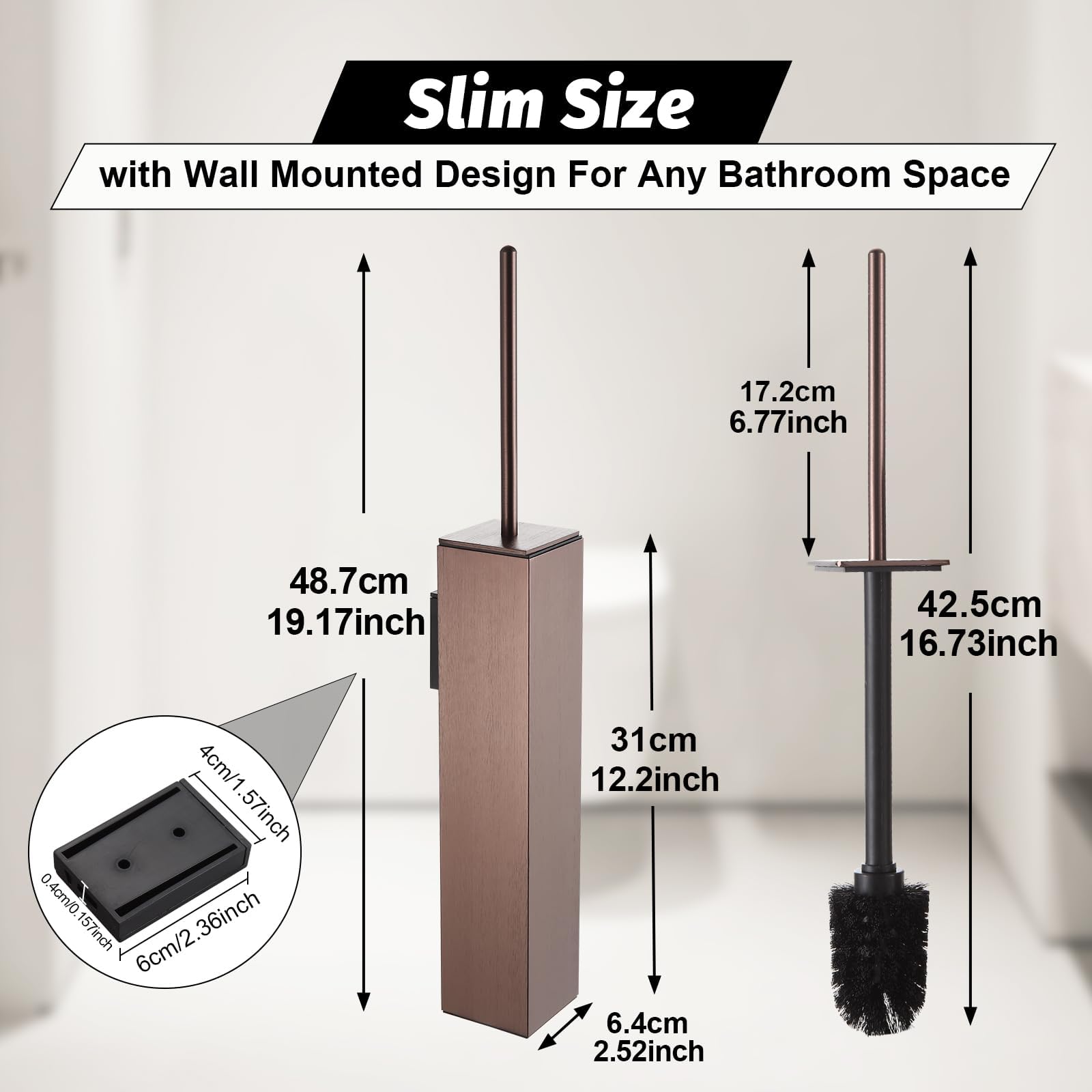 Toilet Brush and Holder Set Rose Gold Wall Mounted for Bathroom Square Design