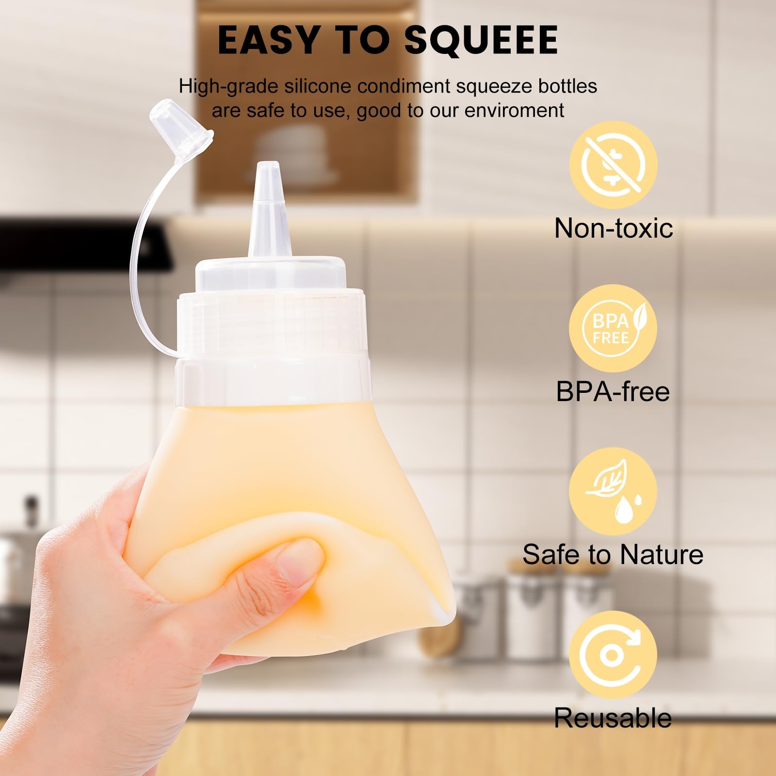 12 oz Silicone Squeeze Bottles for Sauces & Oil (4 Count)