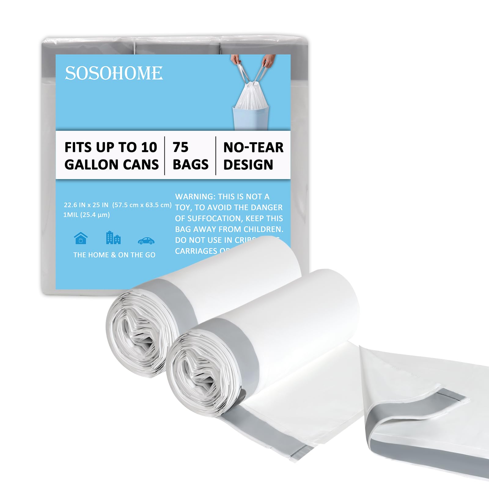 10 Gallon Trash Bags Drawstring (75 Count)