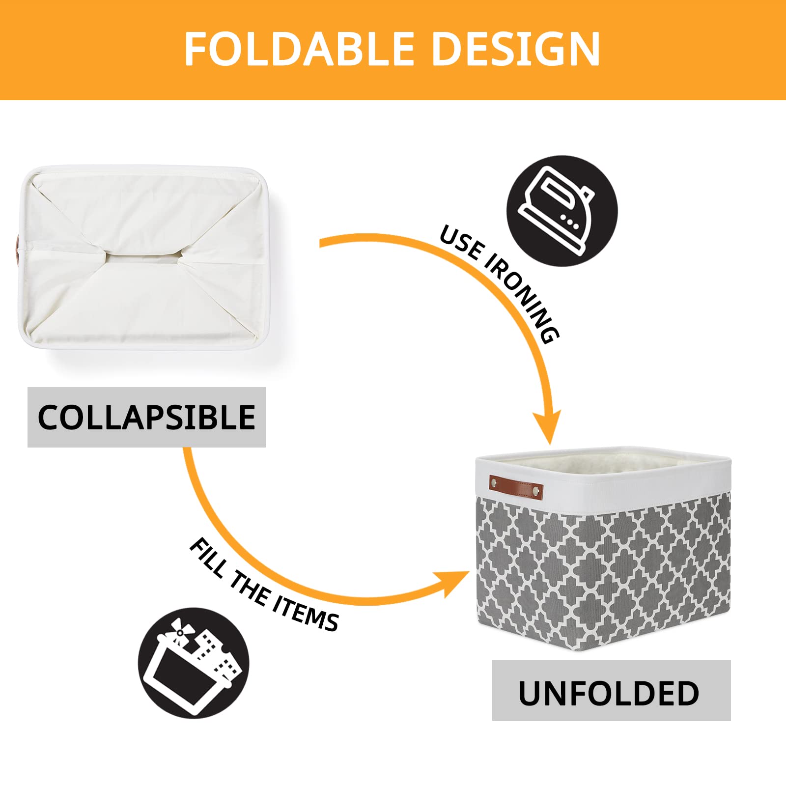 Foldable Nursery Storage Baskets Canvas Storage Bins for Organizing 2 Pack Collapsible Home Organizer With Leather Handles (2 Count)