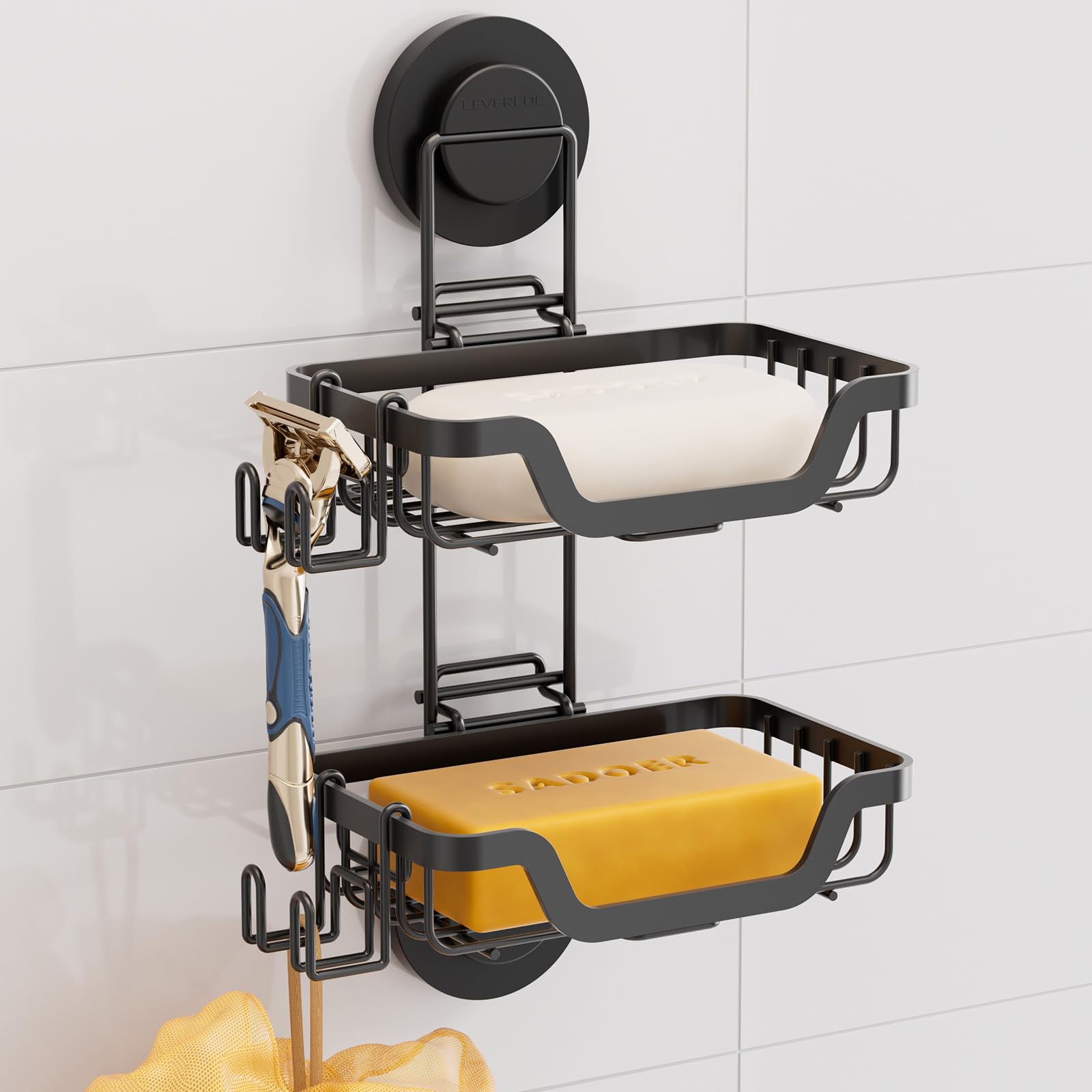 Soap Dish Soap Bar Holder for Shower Suction Cup Wall Mounted