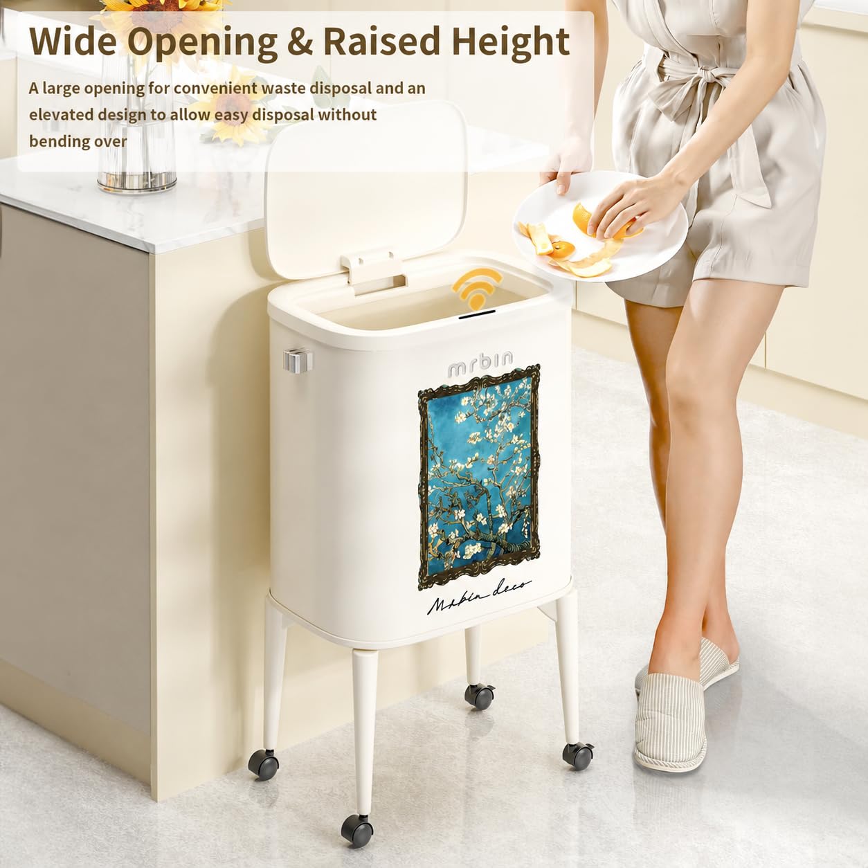 Metal Motion Sensor Kitchen Trash Can with Wheel Legs