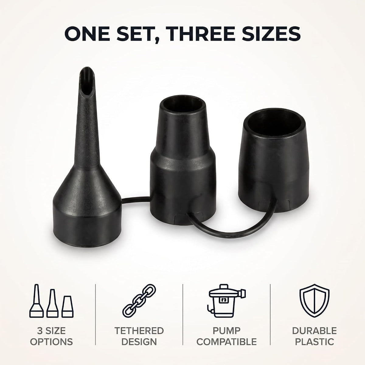 3 Sizes Black Air Pump Replacement Nozzles