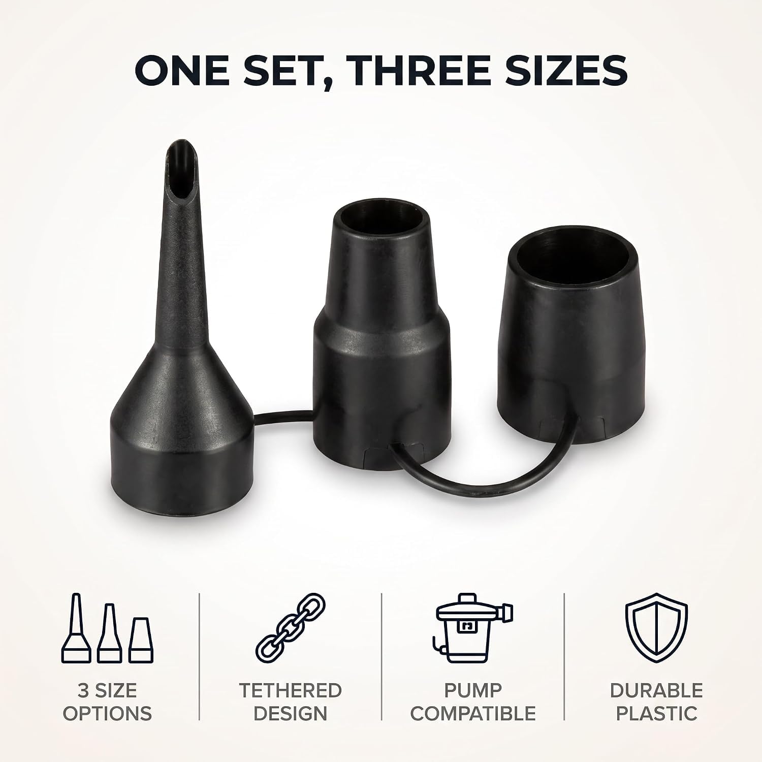 3 Sizes Black Air Pump Replacement Nozzles