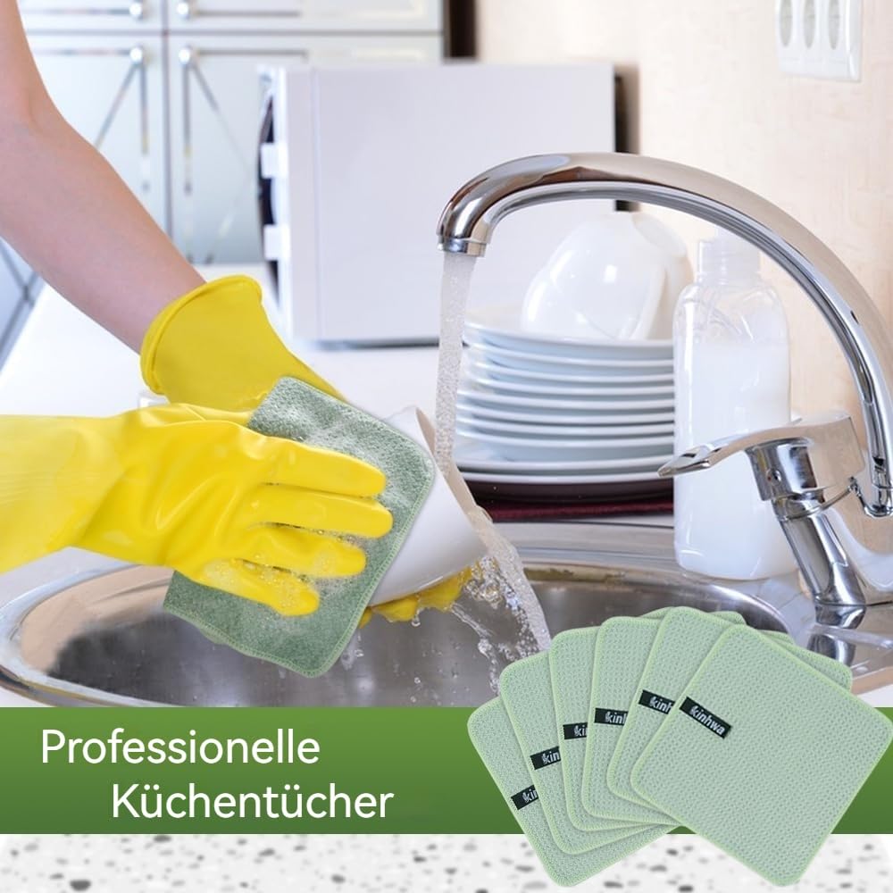 Waffle Microfiber Dish Cloths Green Kitchen Towels (6 Count)