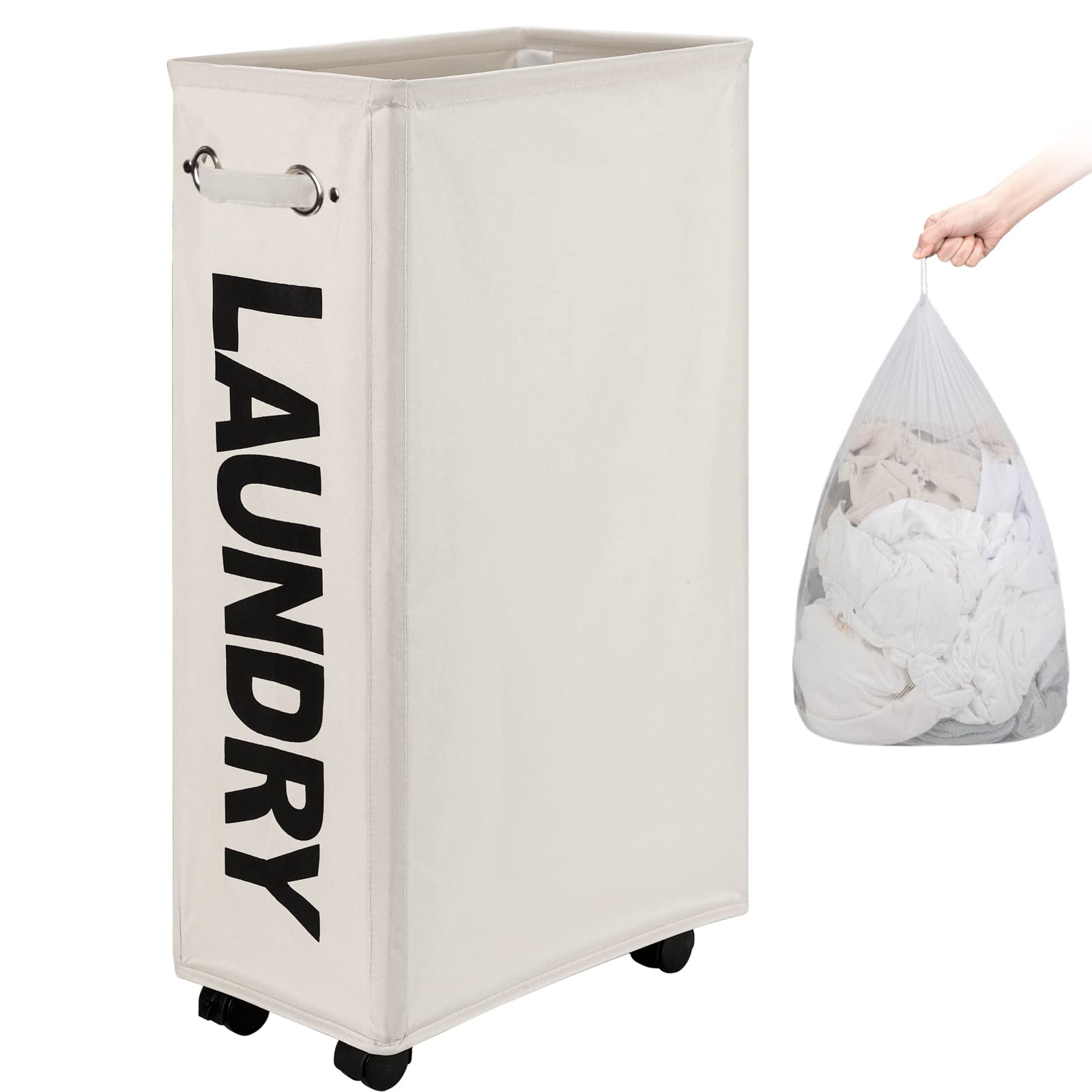 29" Enlarged Slim Rolling Laundry Basket Hamper on Wheels