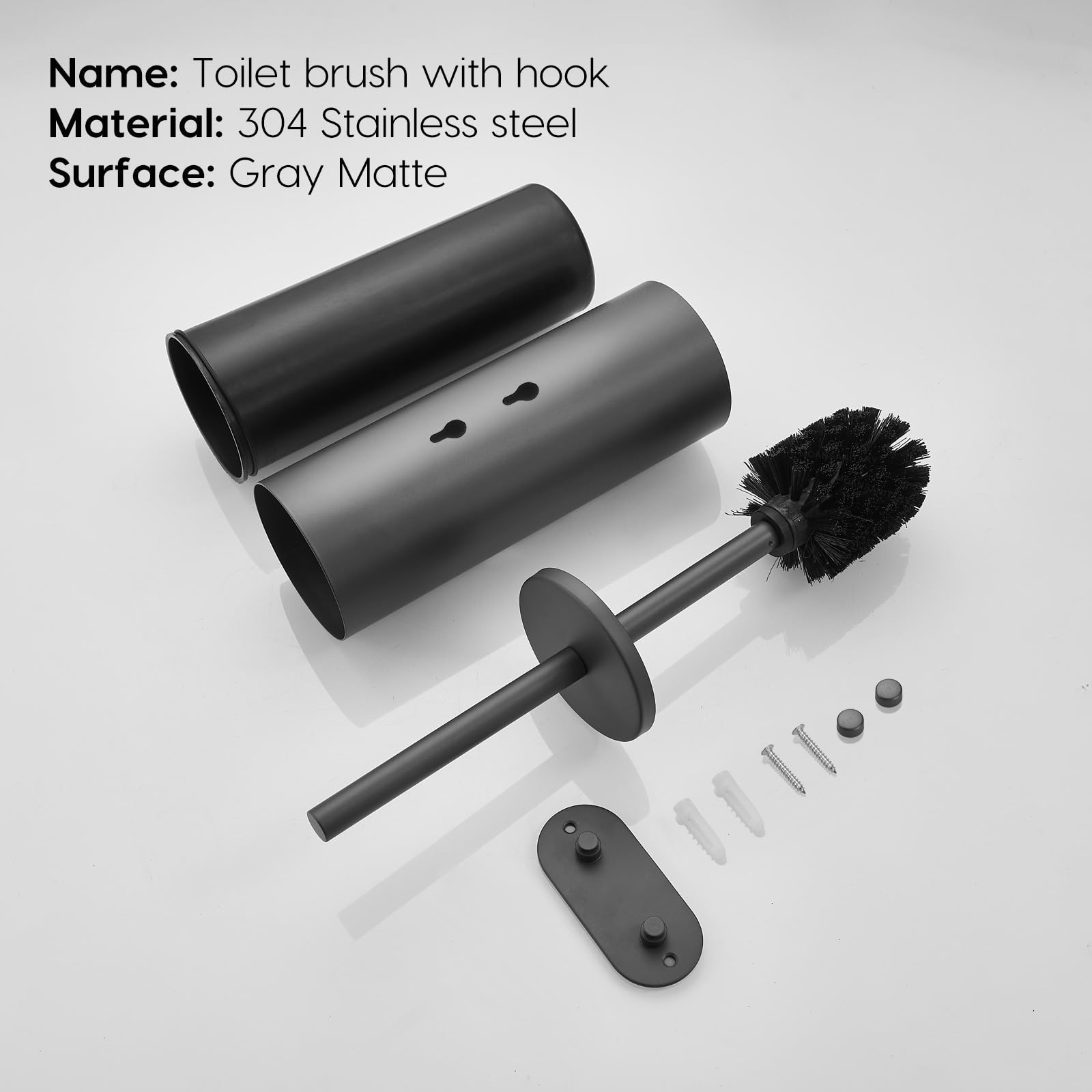 Gray Toilet Brush and Holder Set Stainless Steel No