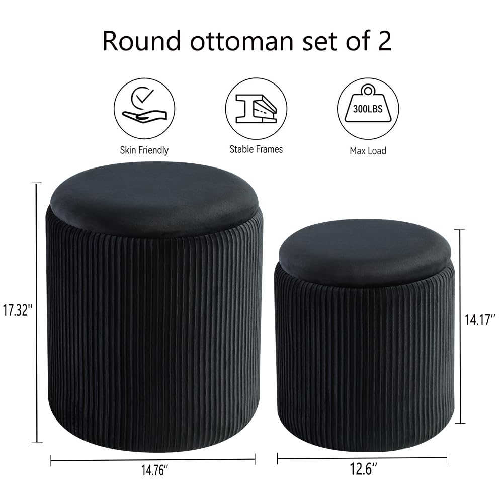 Round Ottoman with Storage Set of 2