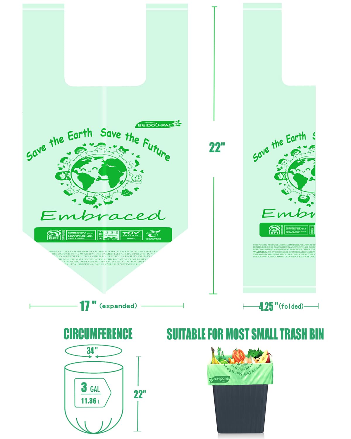 100% Compostable Trash Bags (200 Count)