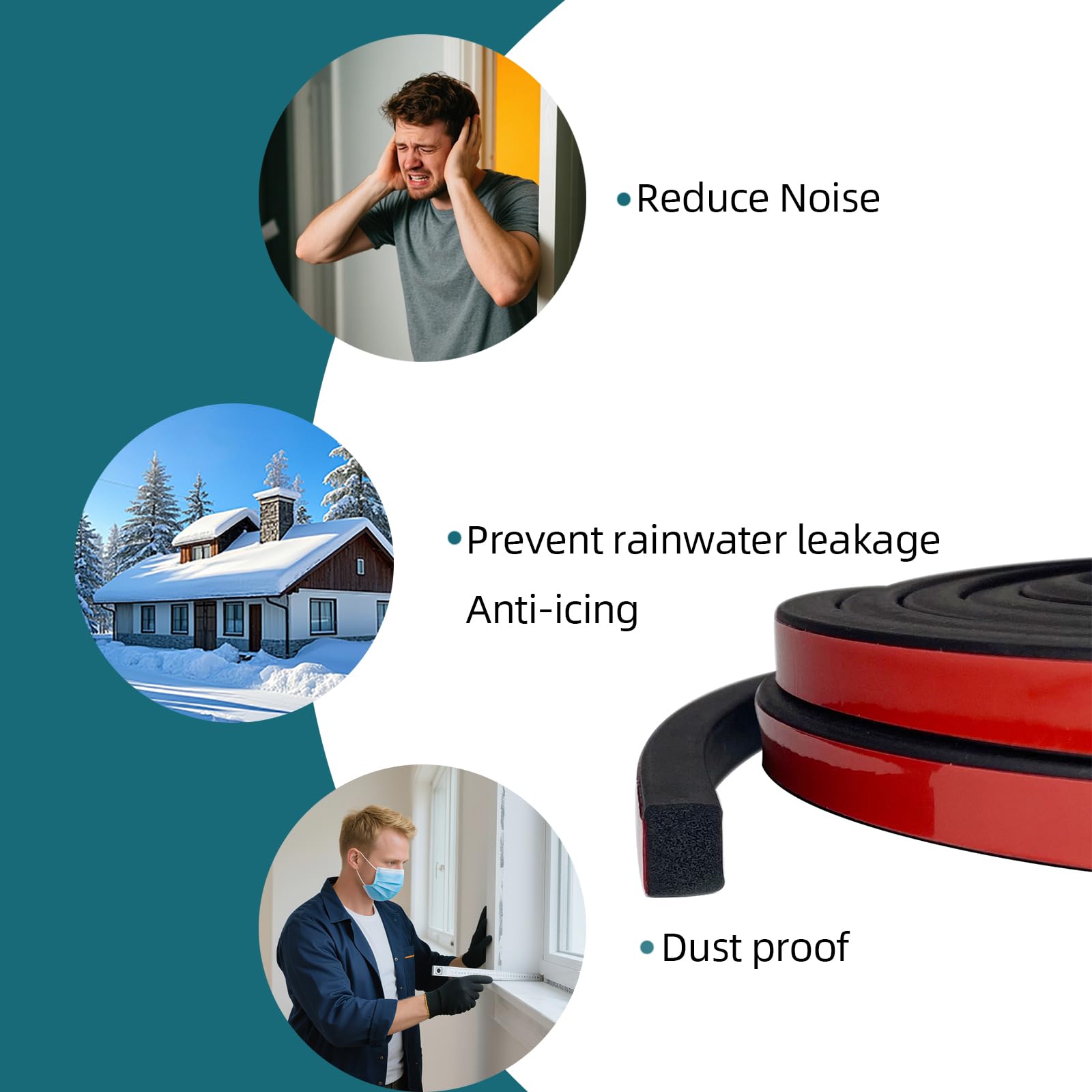 Solid Rectangle Rubber Seal with High Tack Self (26 Foot)