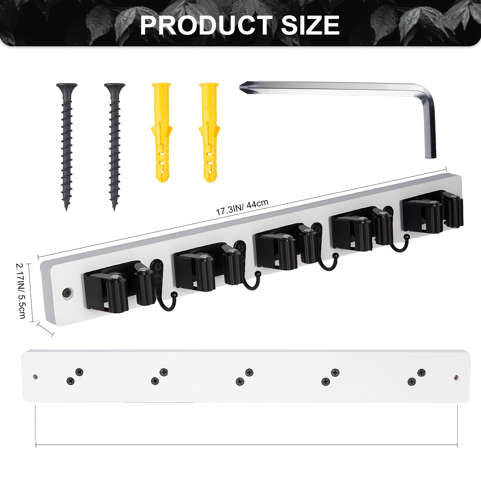 Broom Holder Wall Mount With 5 Slots & 4 Hooks